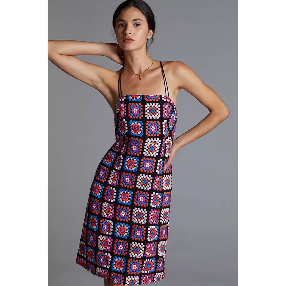 Anthropologie Granny Square Crochet Midi Dress Size 8